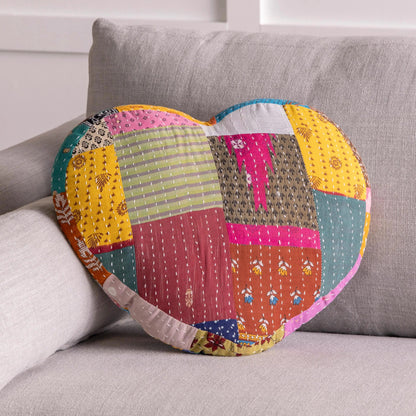 VivaTerra Kantha Heart Pillow