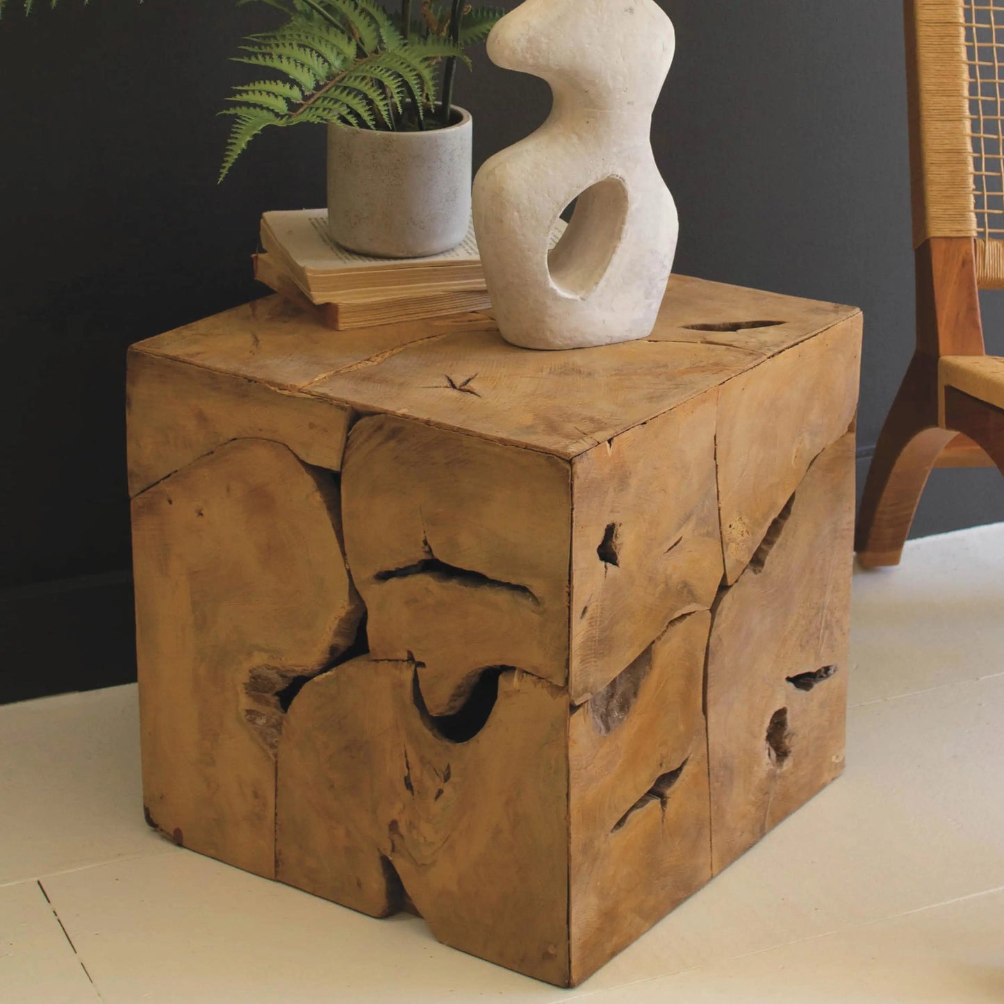 VivaTerra Rustic Teak Wood Stool/ Storage Cube