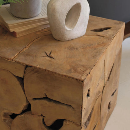 VivaTerra Rustic Teak Wood Stool/ Storage Cube