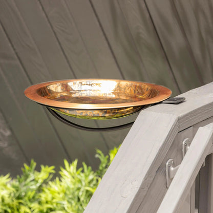 VivaTerra Fired Copper Bird Bath with Deck Bracket