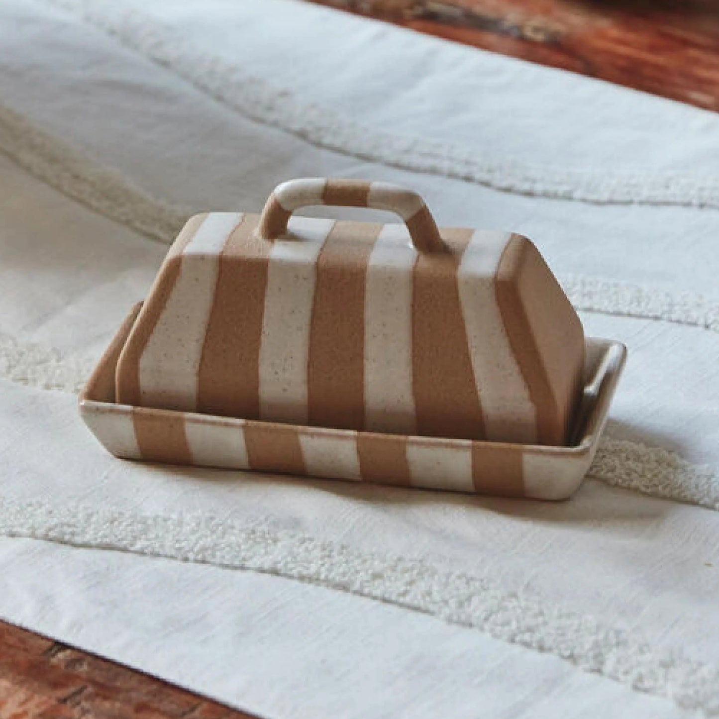 VivaTerra Botera Striped Ceramic Butter Dish