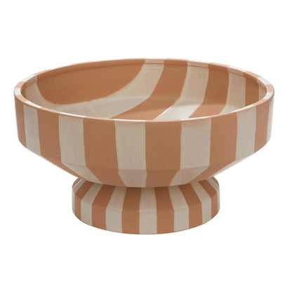 VivaTerra Large Botera Ceramic Striped Footed Bowl