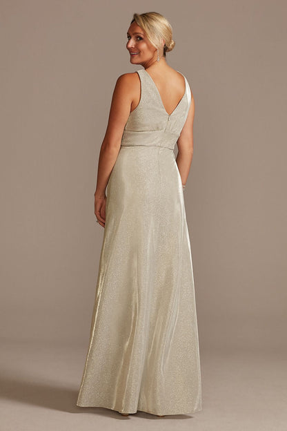 David's Bridal Women's Metallic A-Line Tank Gown with Slit Skirt