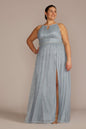 David's Bridal Women's Plus Size Pleated Long Halter Dress with Keyhole