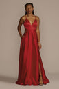 David's Bridal Women's Satin A-Line Prom Dress with Cutouts