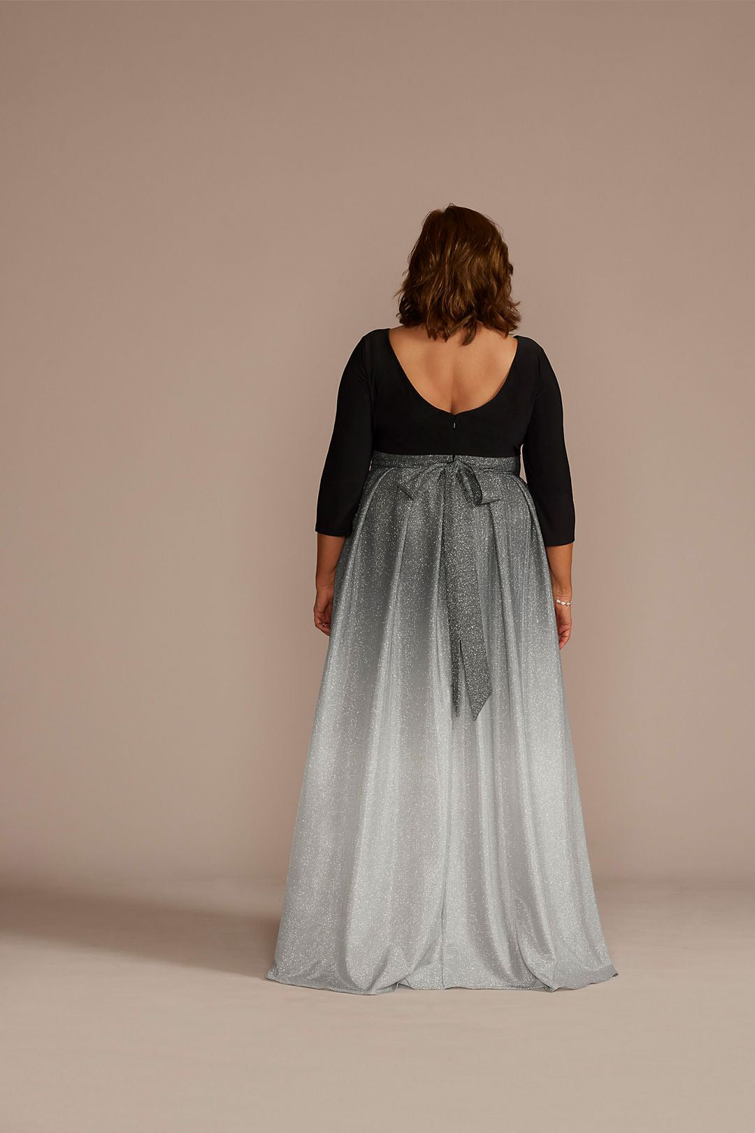 David's Bridal Women's Plus Size Ombre Sparkle Metallic Ball Gown