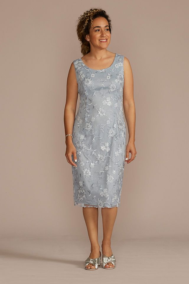 David's Bridal Women's Embroidered Sheath Dress With Chiffon Jacket