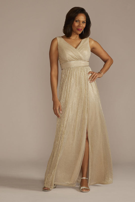 David's Bridal Women's Metallic Glitter Knit Tank A-Line Dress with Slit