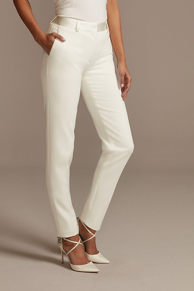 David's Bridal Women's Satin Waistband Fitted Suit Pants- Missy