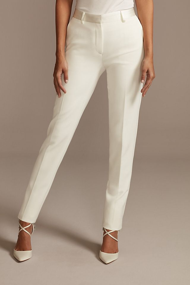 David's Bridal Women's Satin Waistband Fitted Suit Pants- Missy