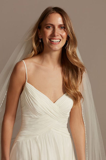 David's Bridal Women's Bead and Pearl Trimmed Chapel Length Veil