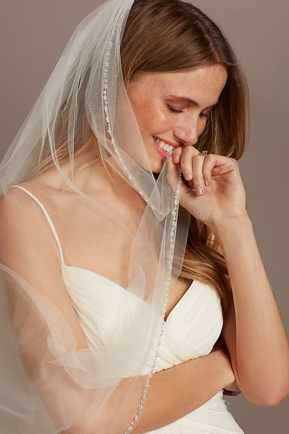 David's Bridal Women's Bead and Pearl Trimmed Chapel Length Veil