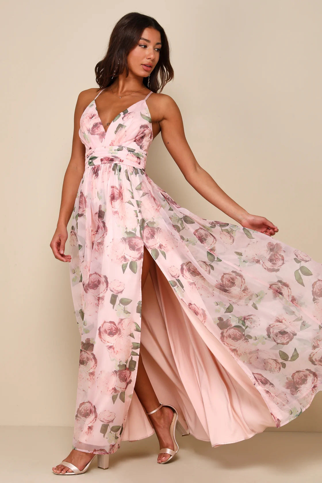 Lulus Women's Romance That Wows Floral Print Organza Maxi Dress