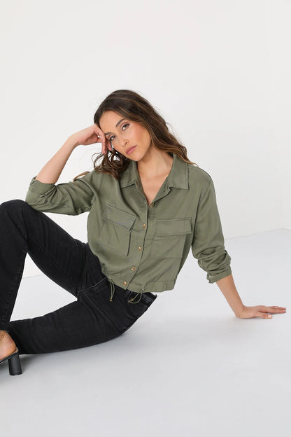 Lulus Women's Eldora Olive Green Cropped Utility Jacket