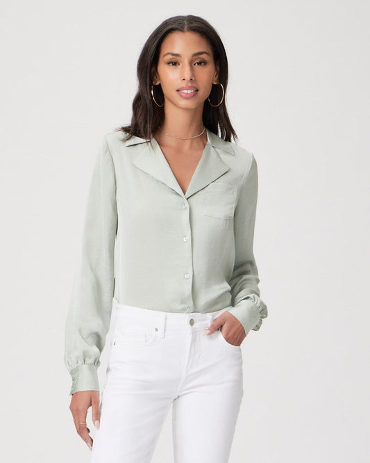 Paige Women's Capriana Shirt - Dusty Sage Satin