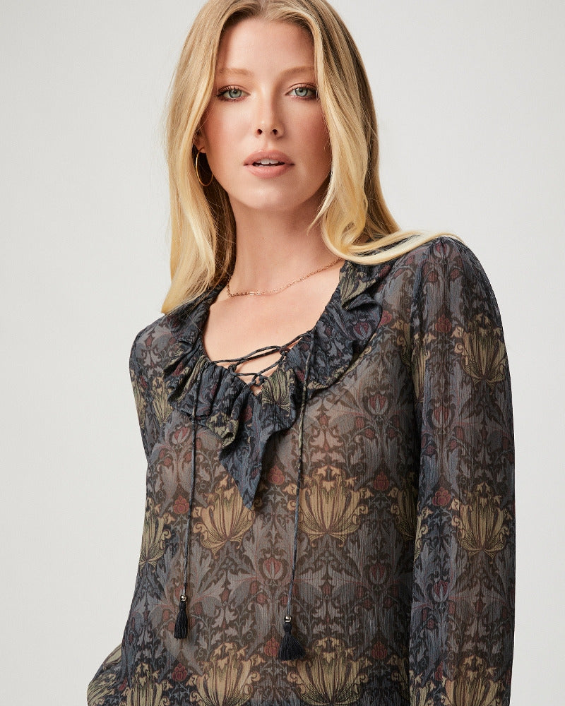 Paige Women's Morris & Co. // Ilara Blouse - Charcoal/Iced Slate Silk