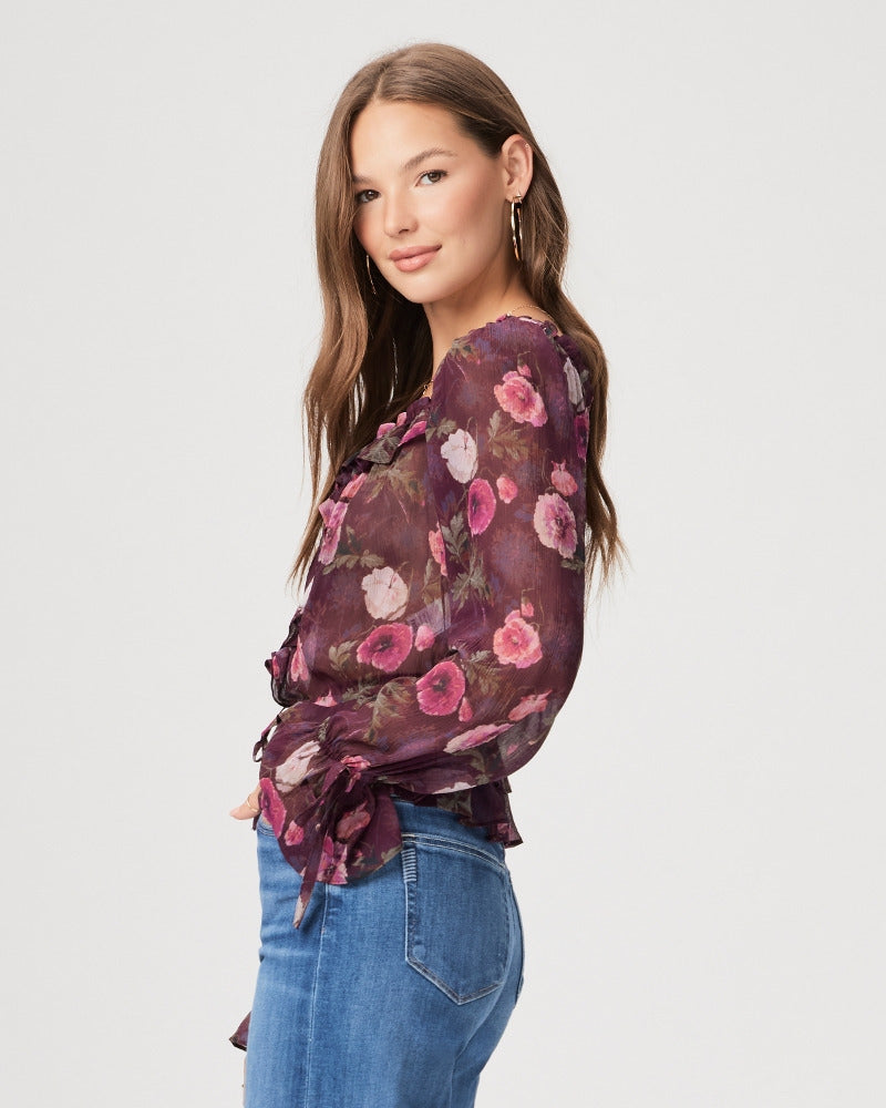 Paige Women's Lanea Blouse - Black Cherry Multi Silk