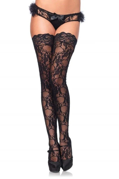 Leg Avenue Women's Floral Lace Thigh Highs with Stay Up Lace Top