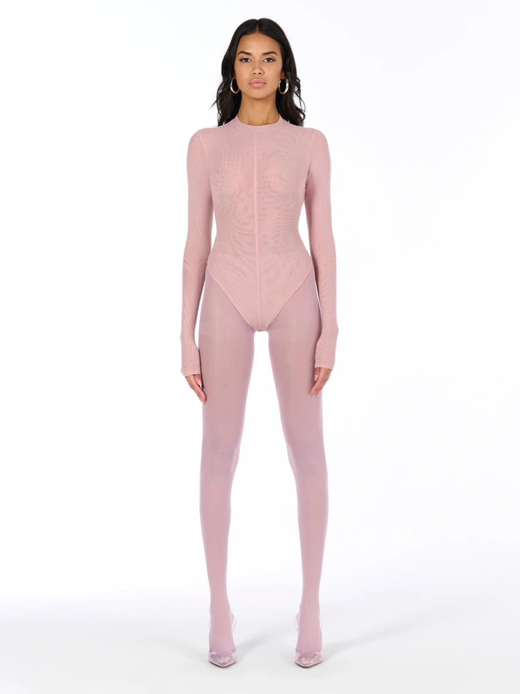 Naked Wardrobe Women's Mesh Crewneck Bodysuit