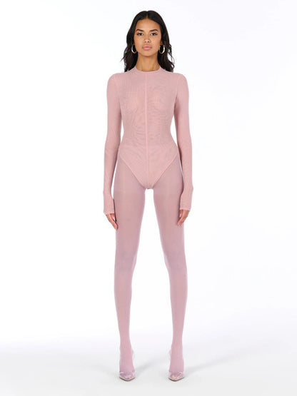 Naked Wardrobe Women's Mesh Crewneck Bodysuit