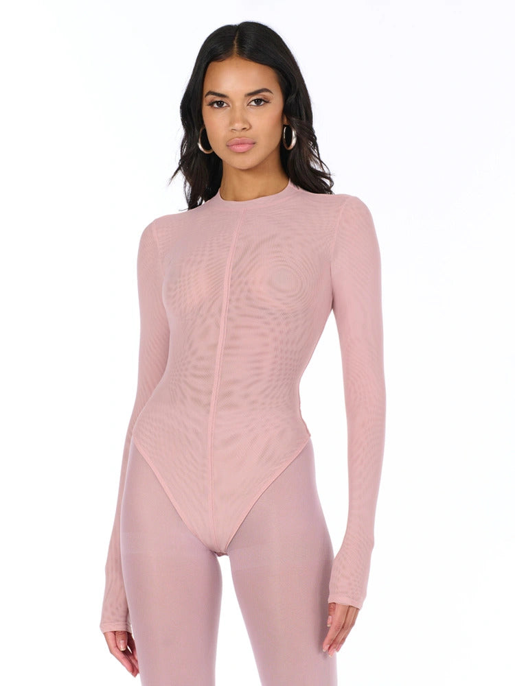 Naked Wardrobe Women's Mesh Crewneck Bodysuit