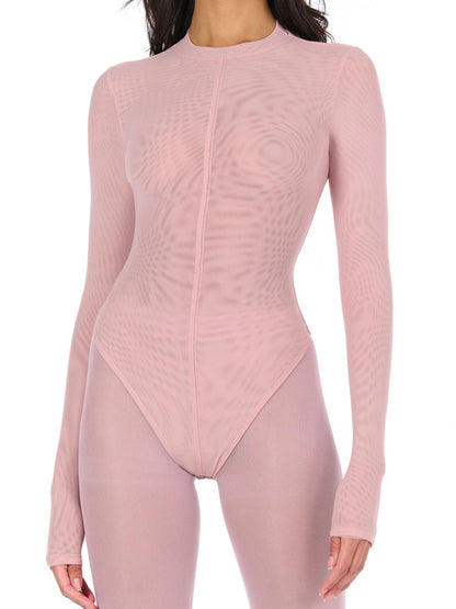 Naked Wardrobe Women's Mesh Crewneck Bodysuit