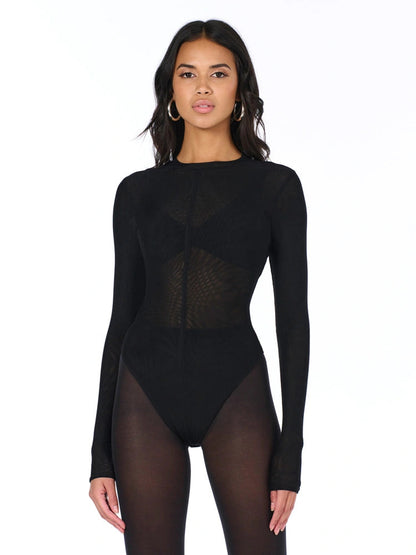 Naked Wardrobe Women's Mesh Crewneck Bodysuit