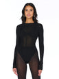 Naked Wardrobe Women's Mesh Crewneck Bodysuit