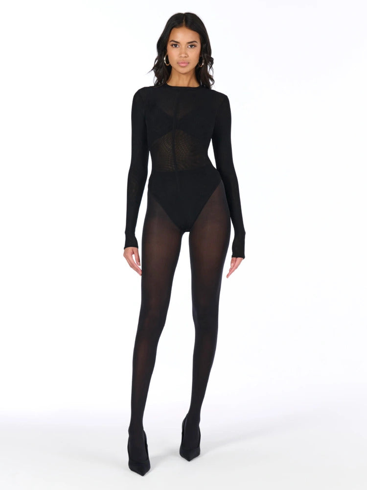 Naked Wardrobe Women's Mesh Crewneck Bodysuit