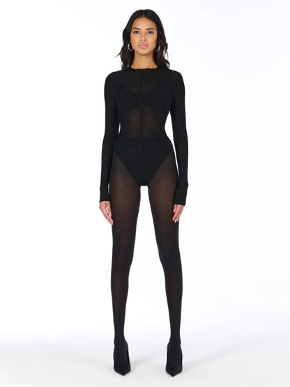 Naked Wardrobe Women's Mesh Crewneck Bodysuit