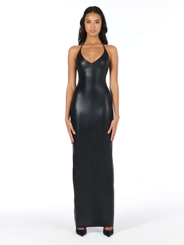 Naked Wardrobe Women's Vegan Leather Maxi Dress