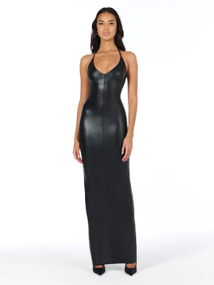 Naked Wardrobe Women's Vegan Leather Maxi Dress