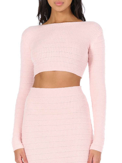 Naked Wardrobe Women's Knit Long Sleeve Crop Top