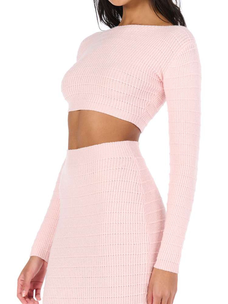 Naked Wardrobe Women's Knit Long Sleeve Crop Top