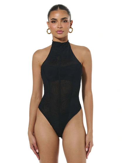 Naked Wardrobe Women's Mesh Halter Bodysuit